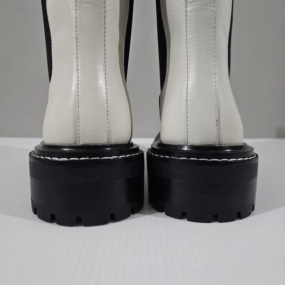 Tory Burch Benton Boot Womens 10.5 Ivory Black Leather Lug Sole Platform Chelsea - Picture 8 of 16